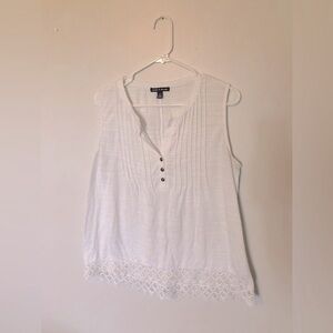 White Sleeveless Lightweight Summer Top with Lace Hem